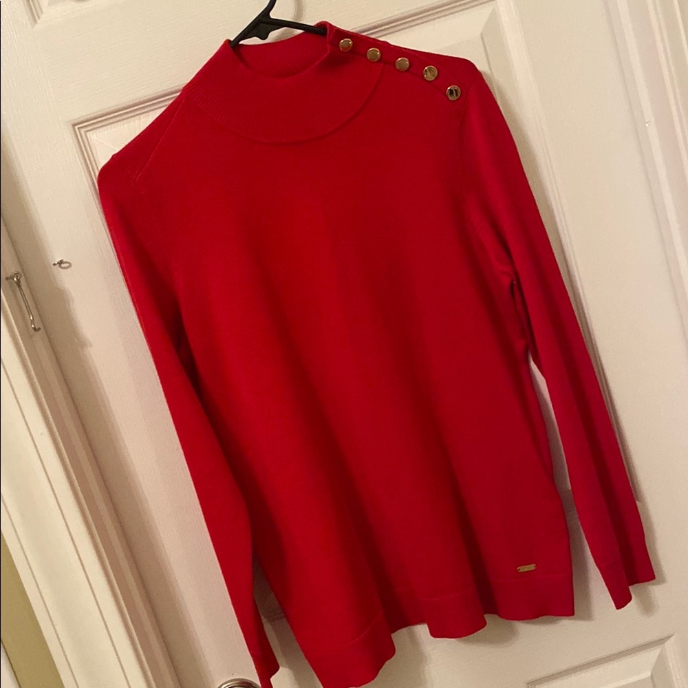 Calvin Klein NWT Red Long Sleeve Shirt with Gold Button Shoulder